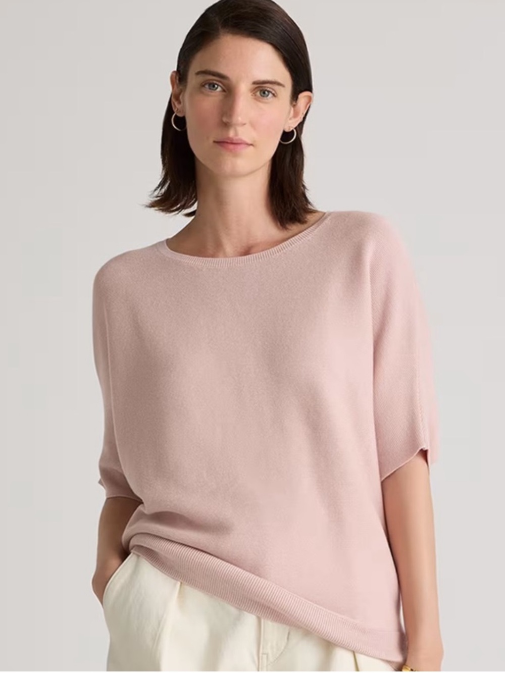Quince Lightweight Cotton Cashmere Link-Stitch Dolman Sweater Sz: M
